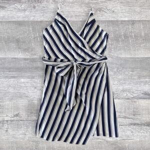 Essue Faux Wrap Cami V Neck Mini Dress Womens M Blue White Striped Coastal Beach